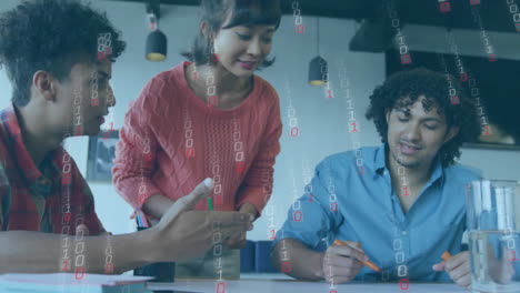animación del procesamiento de datos sobre diversos colegas que se reúnen en la oficina
