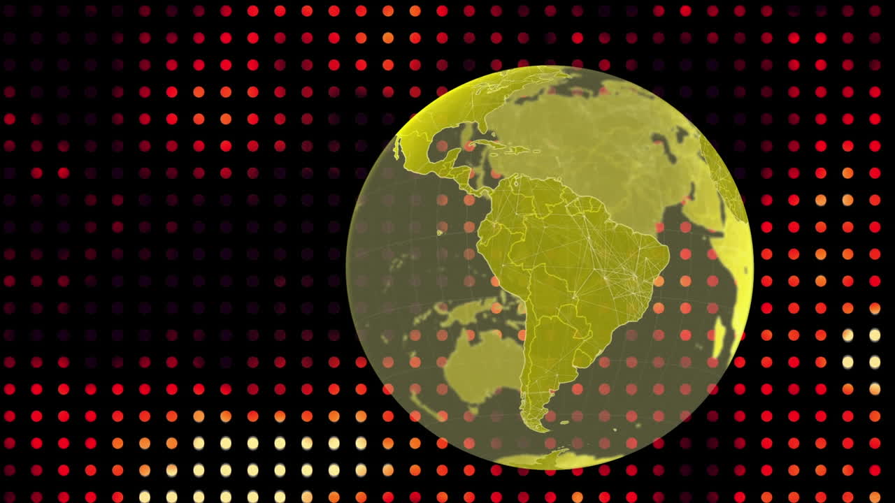 animación de un globo giratorio sobre círculos contra un fondo negro