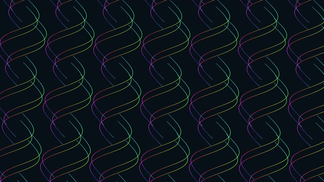 Seamless waves pattern with neon glitters on dark gradient