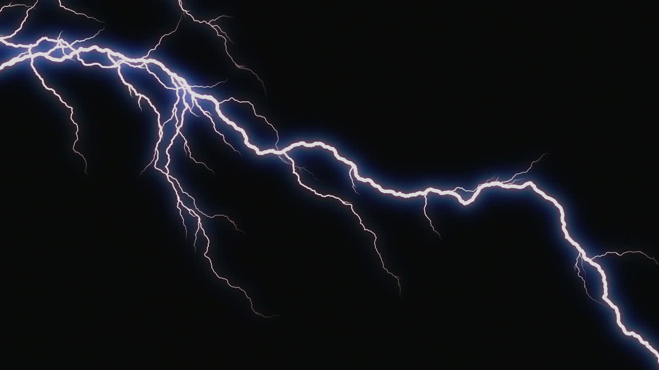 Bright Blue Lightning Bolt Striking on Black Background