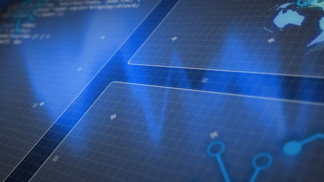 futuristic digital interface with blue grid and glowing lines animation