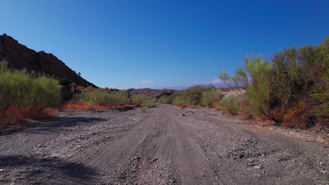 Moving forward over a dry river on the Tabernas desert, Almeria,Spain