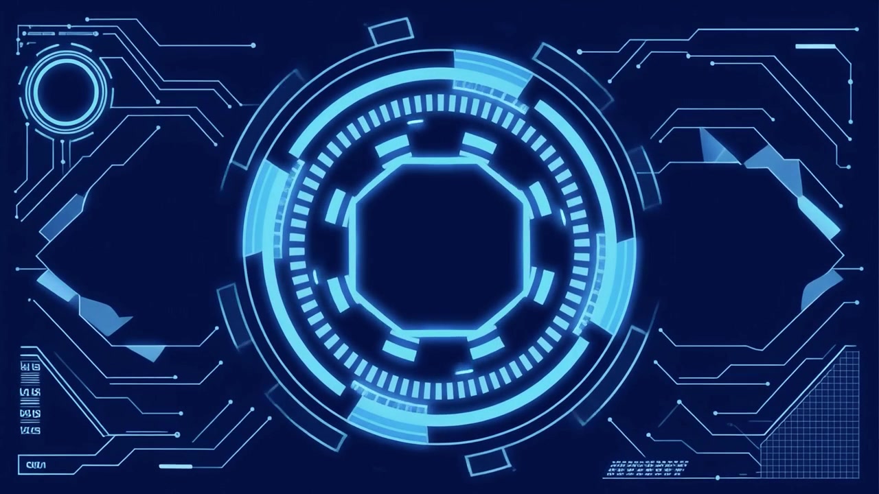 Futuristic HUD Interface Animation with Glowing Blue Digital Elements