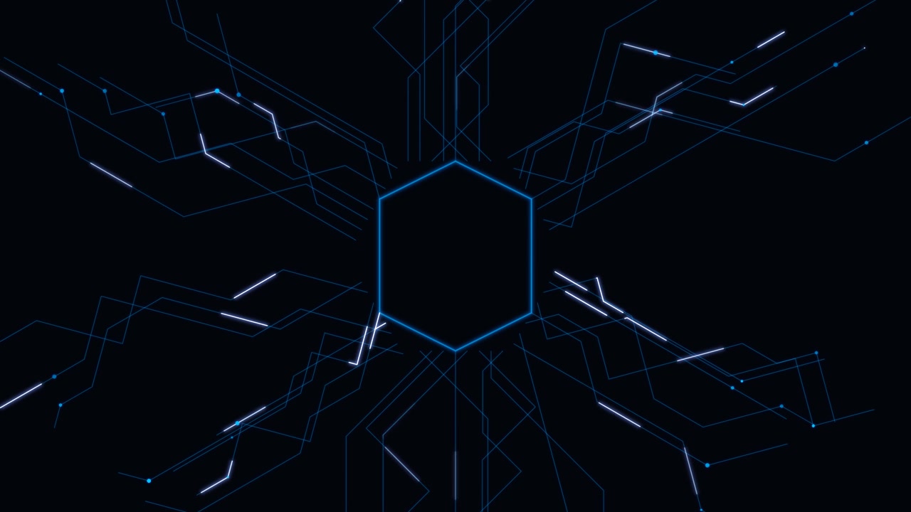 Abstract Digital Hexagon with Glowing Circuitry Lines