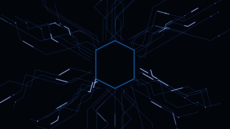 Abstract Digital Hexagon with Glowing Circuitry Lines