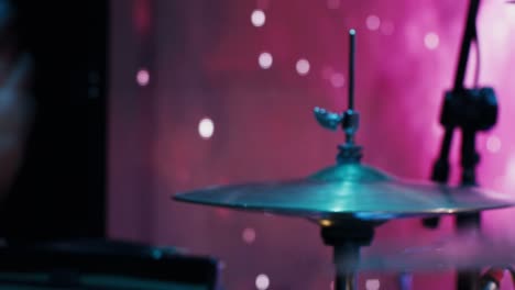 close-up of drum cymbals on stage