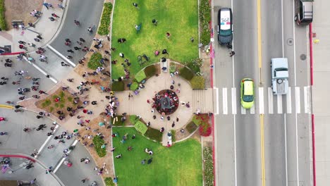 Vista-Aérea-Shot-Of-Chumash-American-Indian-Protest-Against-Father-Junipero-Serra-Statue-In-Front-Of-City-Hall-Ventura-California-5