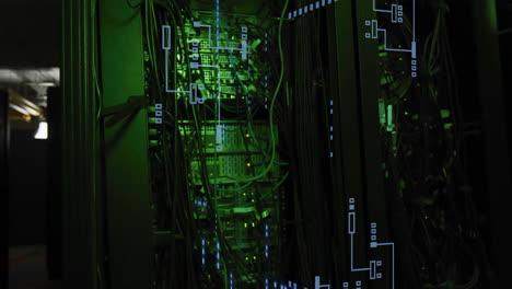 animation of circuit board and data processing over computer servers