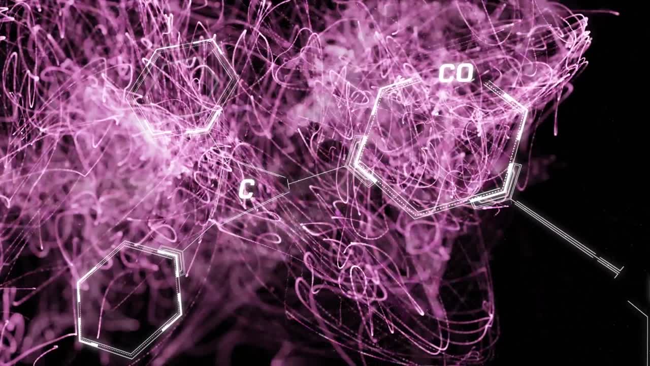 animación de la red de conexiones con estructuras químicas