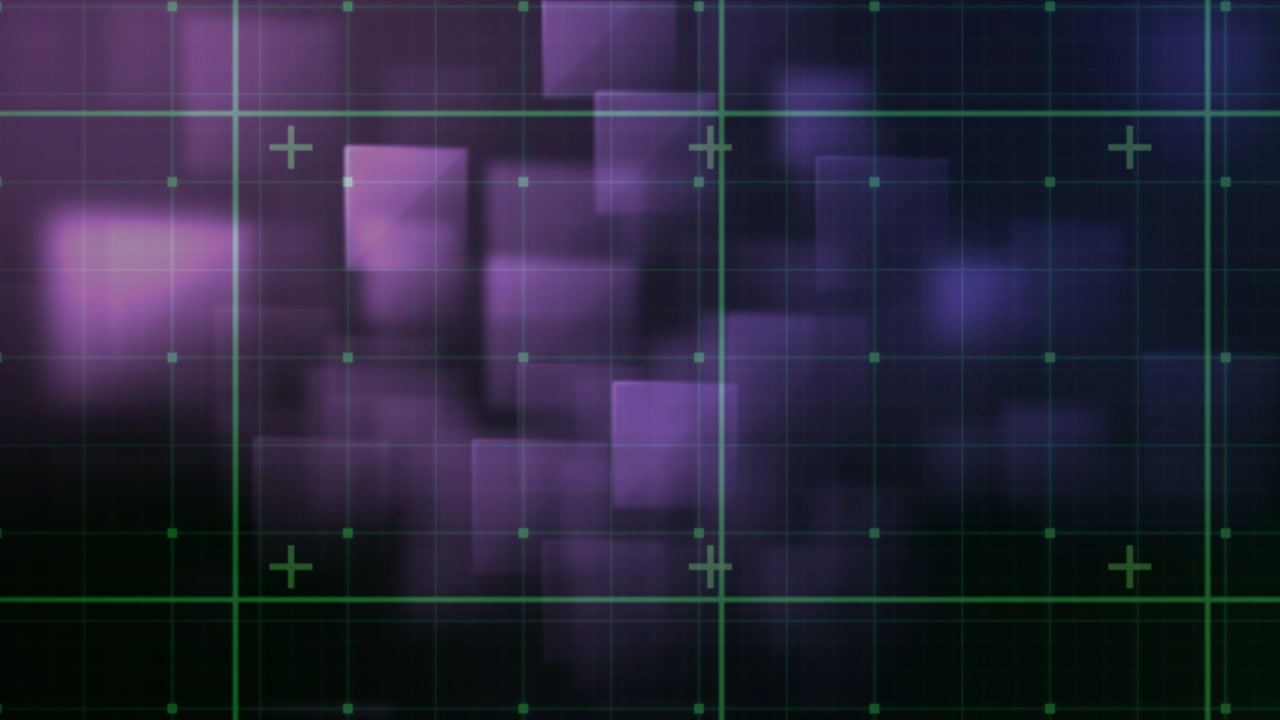 Animation of digital data processing over grid and squares
