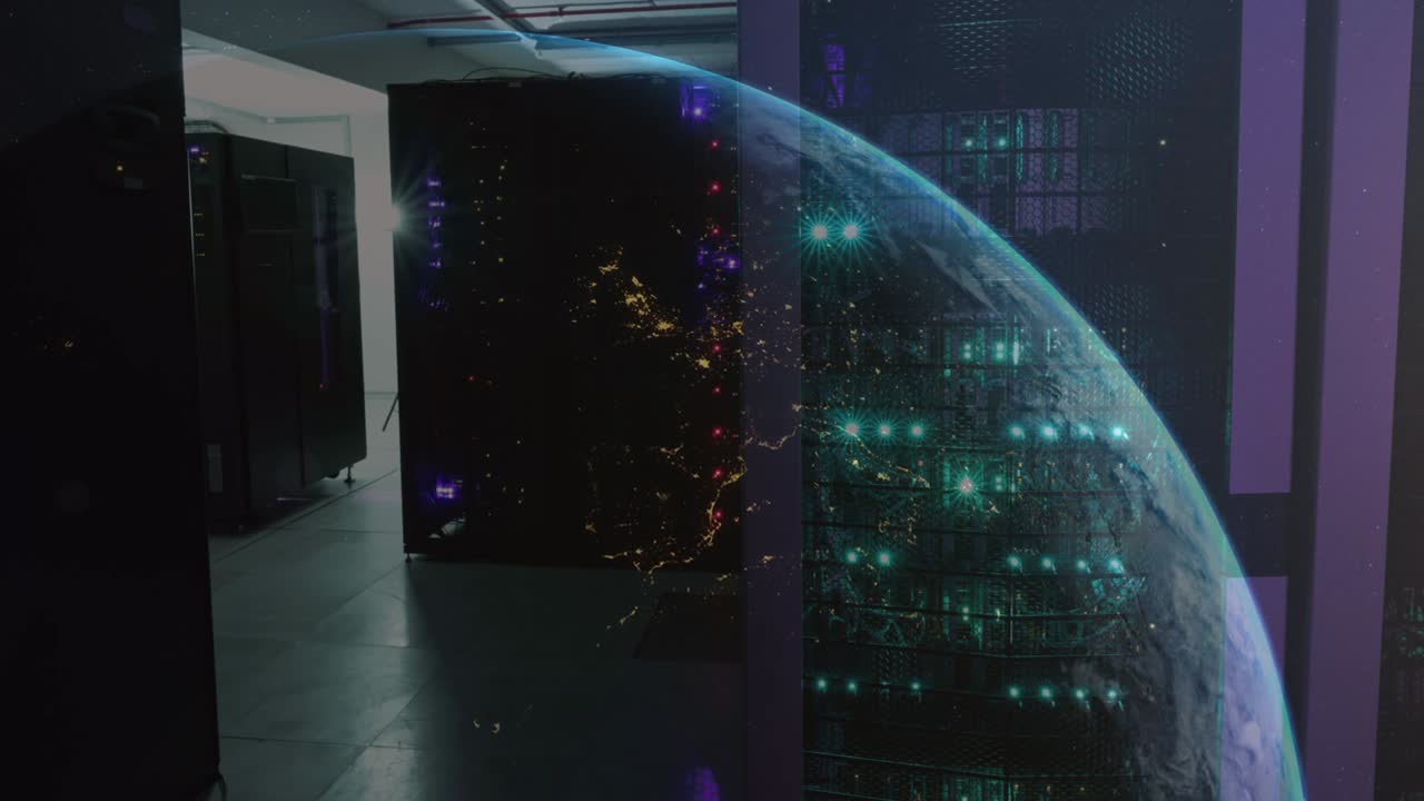 Animation of globe over server room
