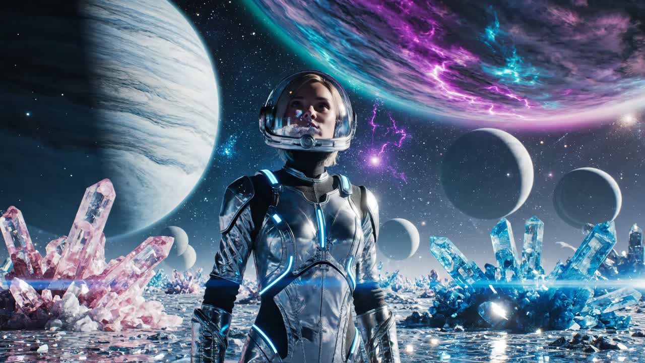 Astronaut Exploring a Crystal Planet