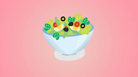 animation of vegetable salad icon on pink background