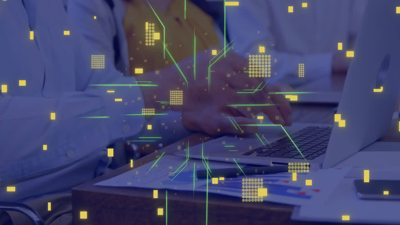 Animation of connections over caucasian businessman using computer in office