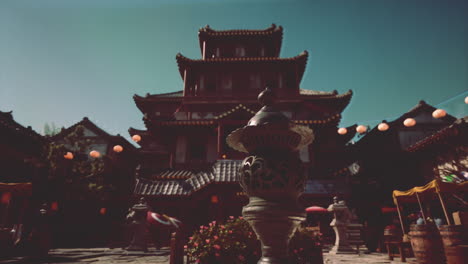 ancient chinese temple with stone lantern