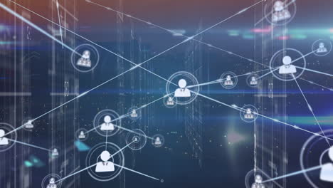 animation of network of connections with icons over computer servers