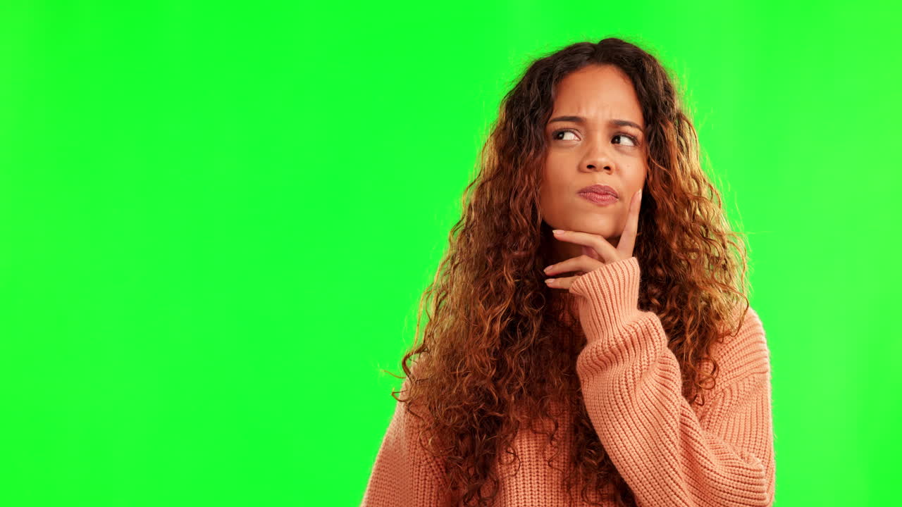 la mujer pensando, la planificación de la pantalla verde