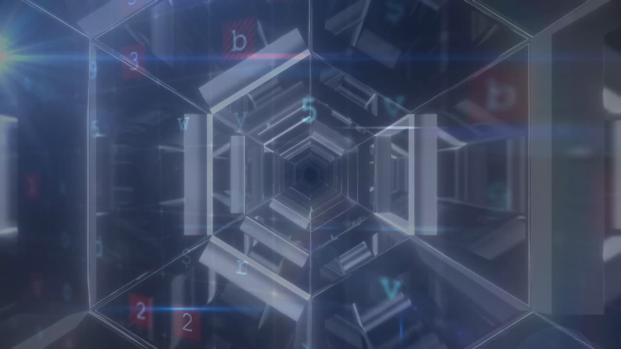 Cyber security concept texts and data processing against moving tunnel