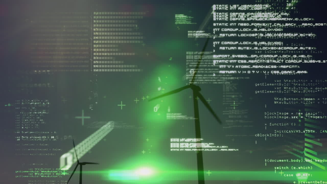 animación del procesamiento de datos sobre turbinas eólicas