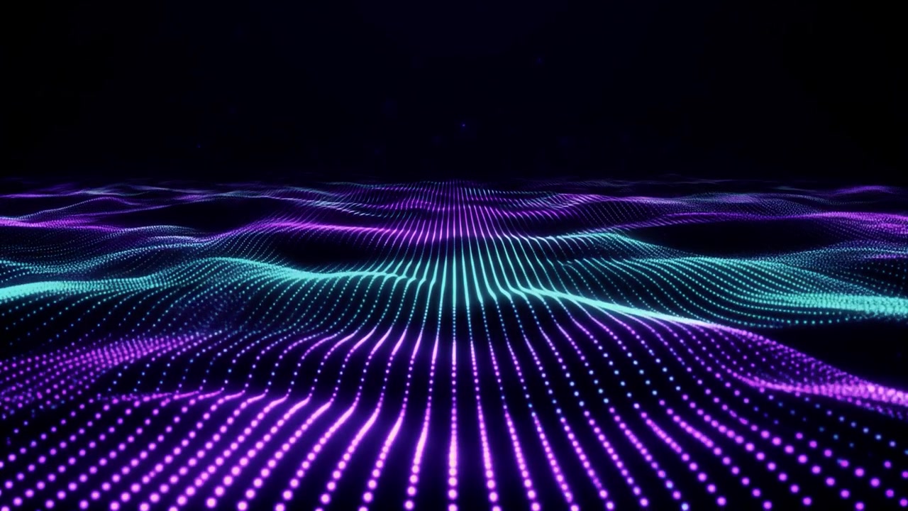 Abstract Digital Wave Motion with Glowing Purple and Blue Particles