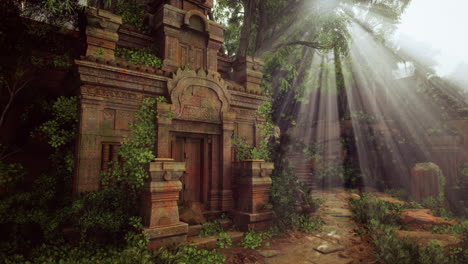 ancient stone temple in a lush jungle