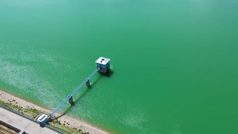 Aerial-View-of-Lake-Landscape-in-Kabul-Afghanistan,-Blue-sky