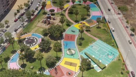 colorful urban park with play areas