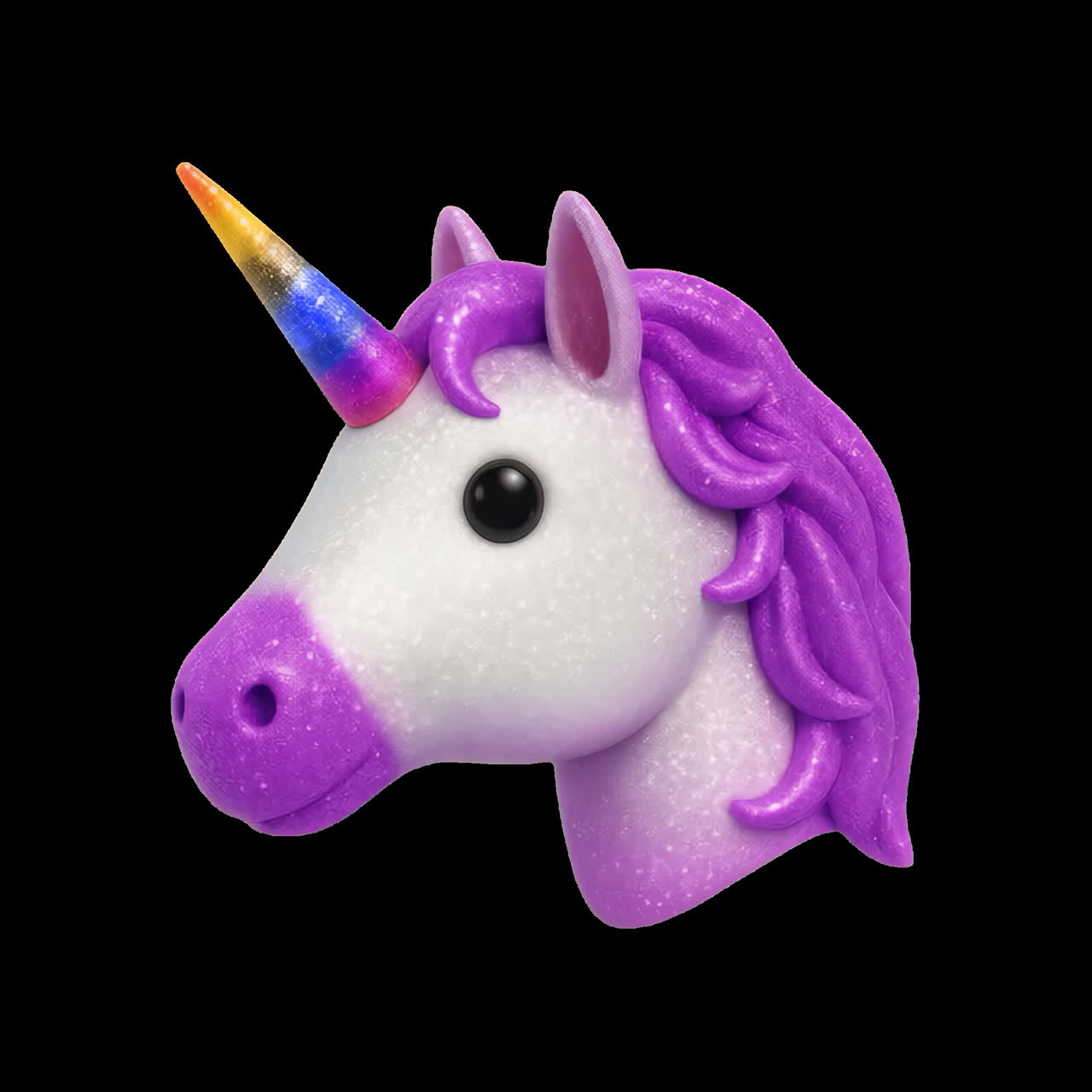 Colorful unicorn head illustration animation isolated asset, transparent 4K video, alpha channel