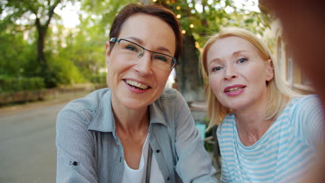 happy women friends taking a selfie outdoors