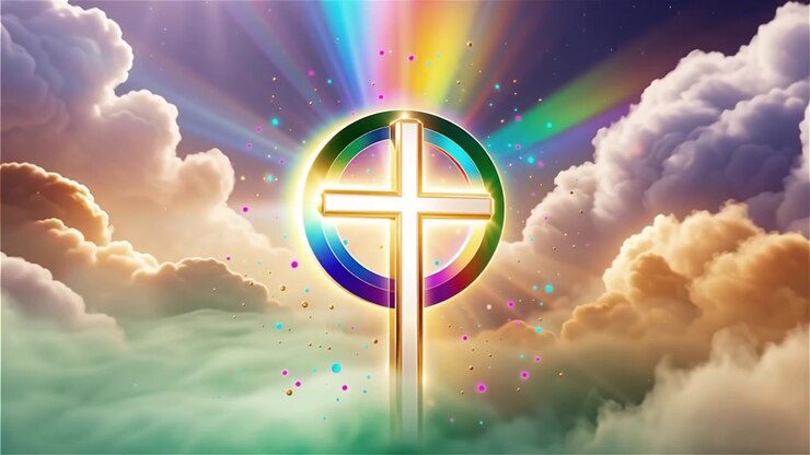 Croce Cristiana Luce Celestiale Sfondo per il Culto.