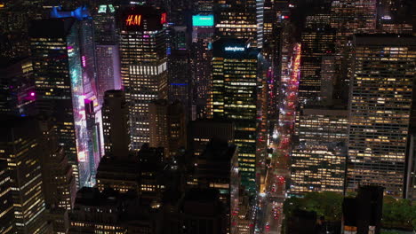 aerial view of new york city at night