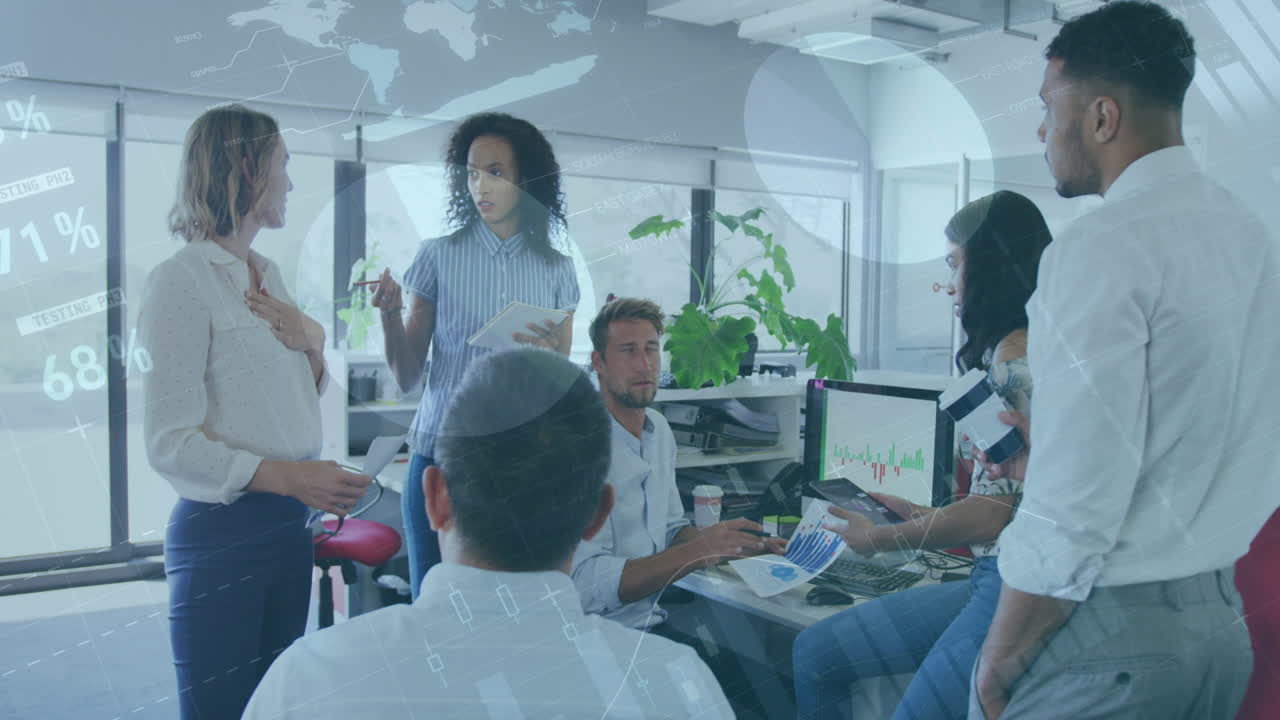 Statistical data processing against group of colleagues working together at office