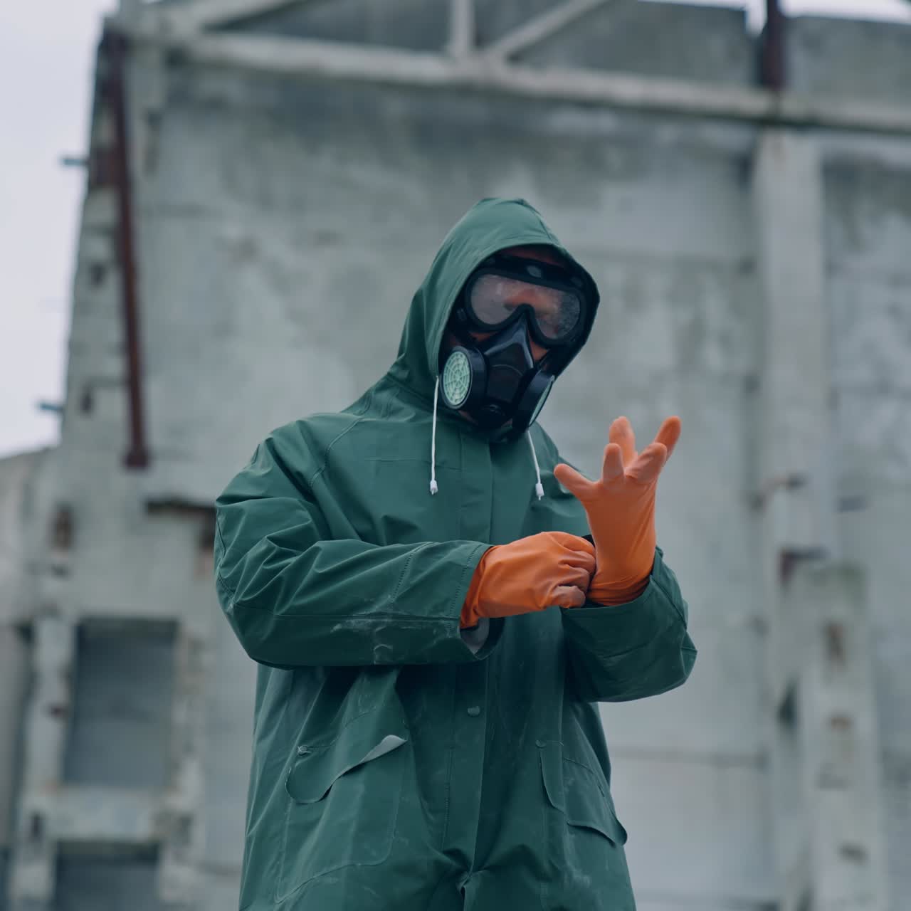 Man in protective mask and safety hazmat. Scientist working on quarantine in protective uniform