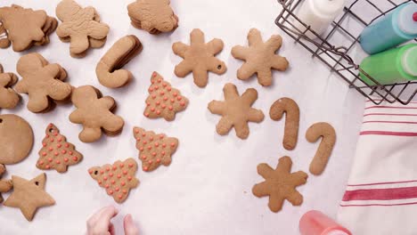 decorating gingerbread cookies with royal icing for christmas.