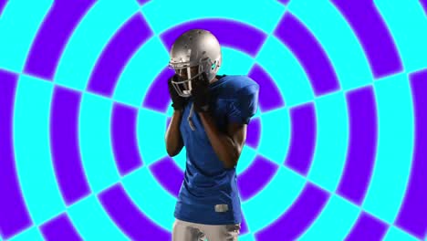 animation of african american male american football player with helmet over shapes