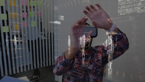 animación del procesamiento de datos sobre el hombre que usa auriculares vr