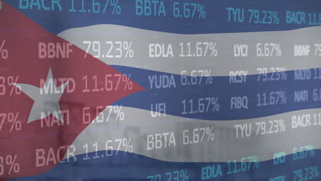 Animation-of-financial-data-processing-over-flag-of-cuba