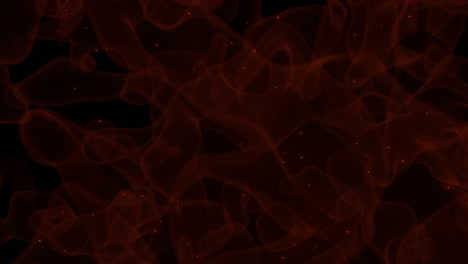 animación de video en 4k de una atmósfera de niebla de fuego rojo con pequeñas partículas de fuego flotando.
