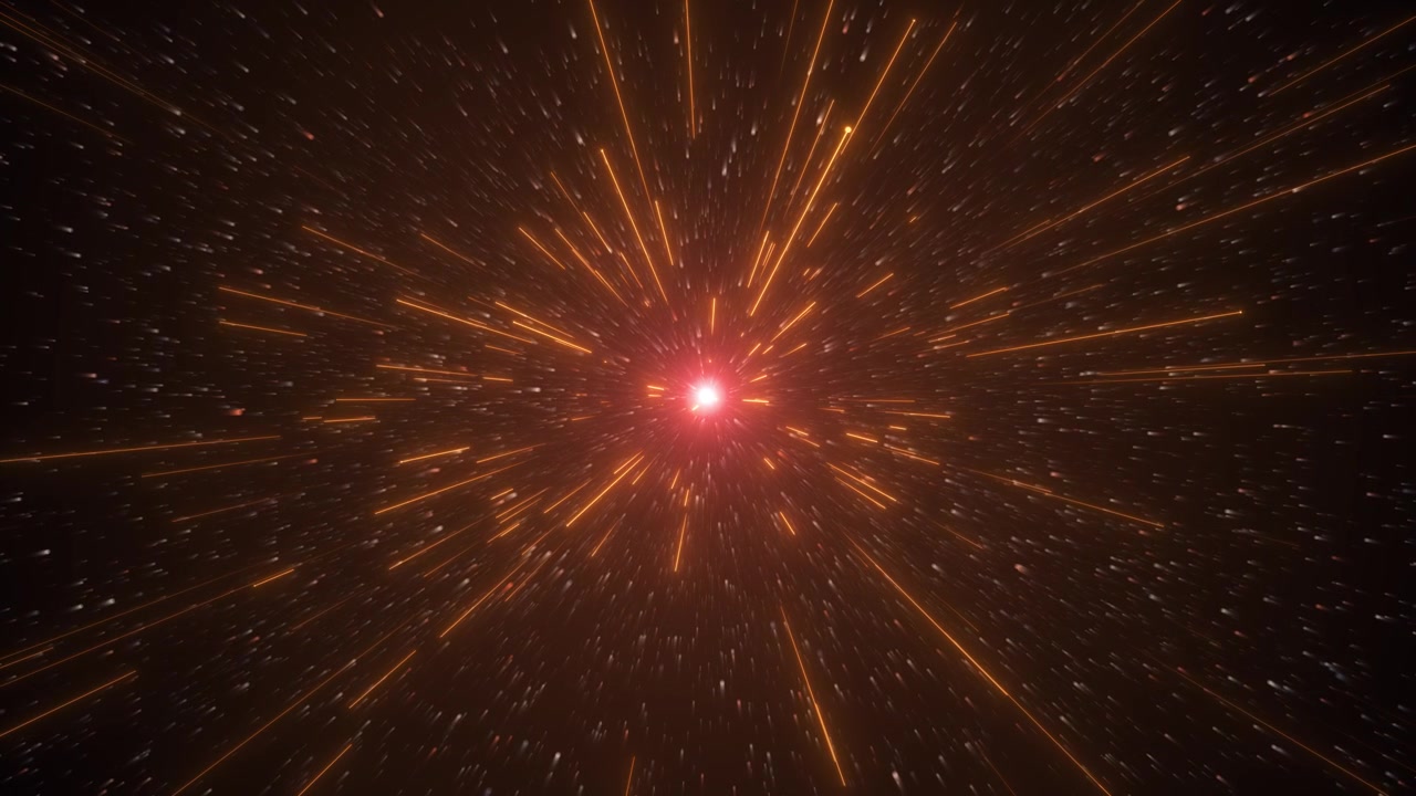 Orange space speed burst with bright red center flying star streaks and cinematic warp motion