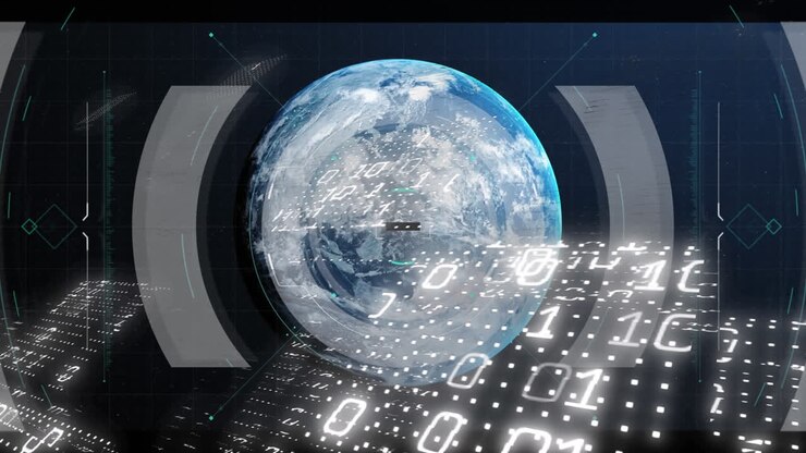 Animation of binary coding processing over globe