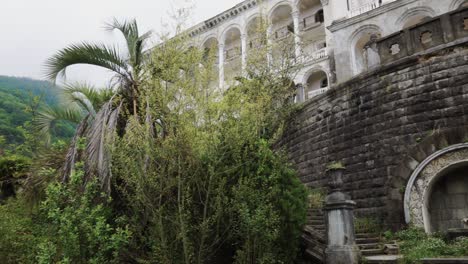 grotesque building with a garden.