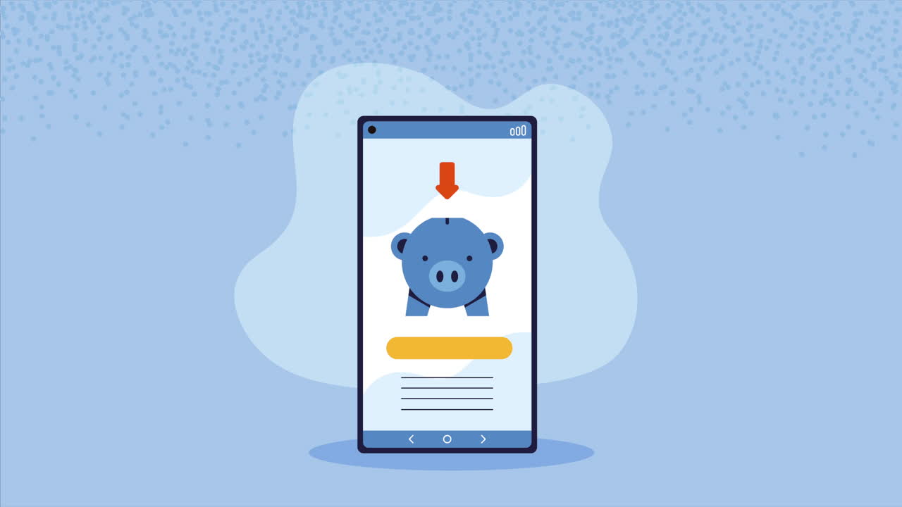 돼지 애니메이션을 가진 스마트 폰 장치