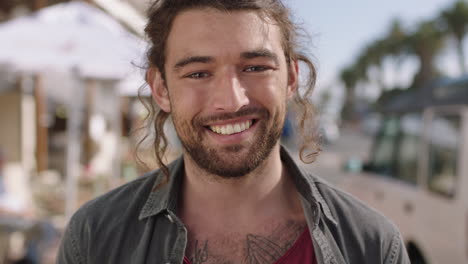 portrait of handsome young mansmiling cheerful on beautiful sunny day