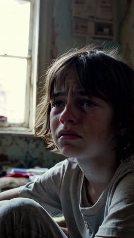 niño triste en una habitación