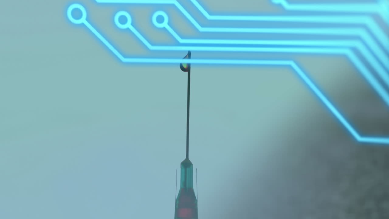 animación de un circuito integrado sobre la aguja de la jeringa