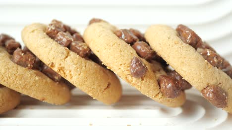 close-up of stacked chocolate chip cookies