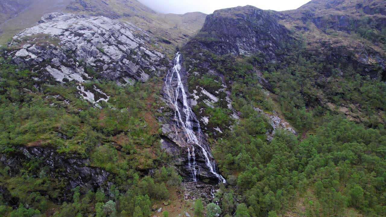 Glen Nevis Waterfall, Aerial Drone shot, at Fort William