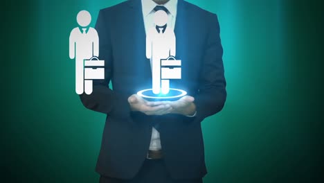 hombre de negocios con iconos generados digitalmente