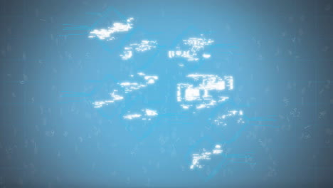 animation of icons and data processing over blue background