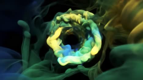captivating swirls of vivid liquid color merging in an abstract spiral formation, creating a mesmerizing optical experience of flowing dye dynamics